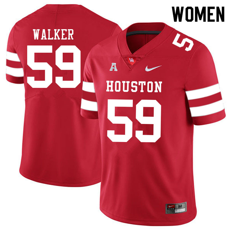 Women #59 Carson Walker Houston Cougars College Football Jerseys Sale-Red - Click Image to Close
